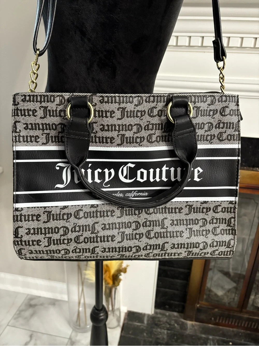 Juicy Couture Black and Beige Logo Messenger Bag